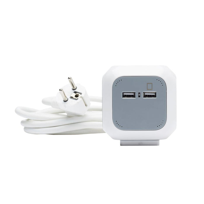 16A 4-Gang Unswitched  Cube Socket  + 2.4A 2G Type A USB Charger  3m