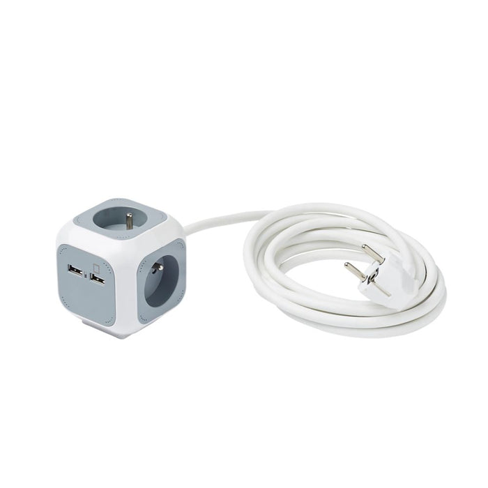 Alargador en forma de cubo no conmutado de 4 enchufes y 16 A + Cargador USB tipo A de 2 tomas y 2,4 A; 3 m