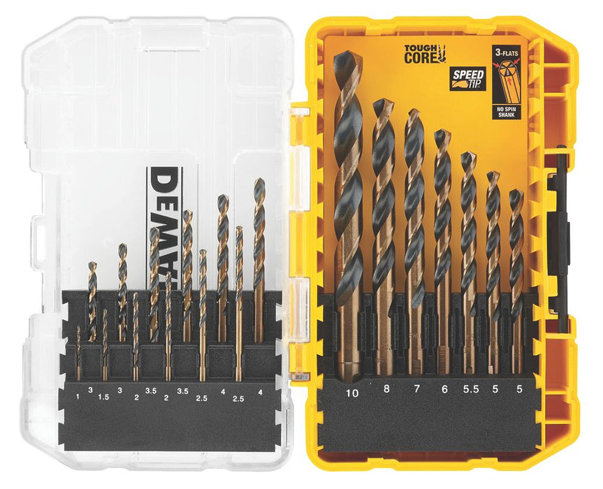DeWalt, brocas para perforación de metal en negro y dorado con vástago recto, juego de 19 piezas
