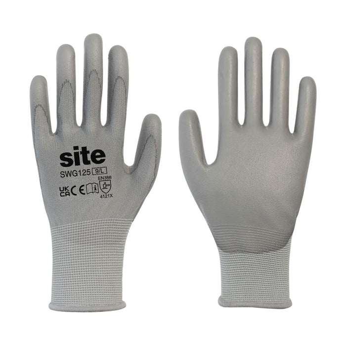 Site ST105 PU Palm Touchscreen Gloves Grey Large