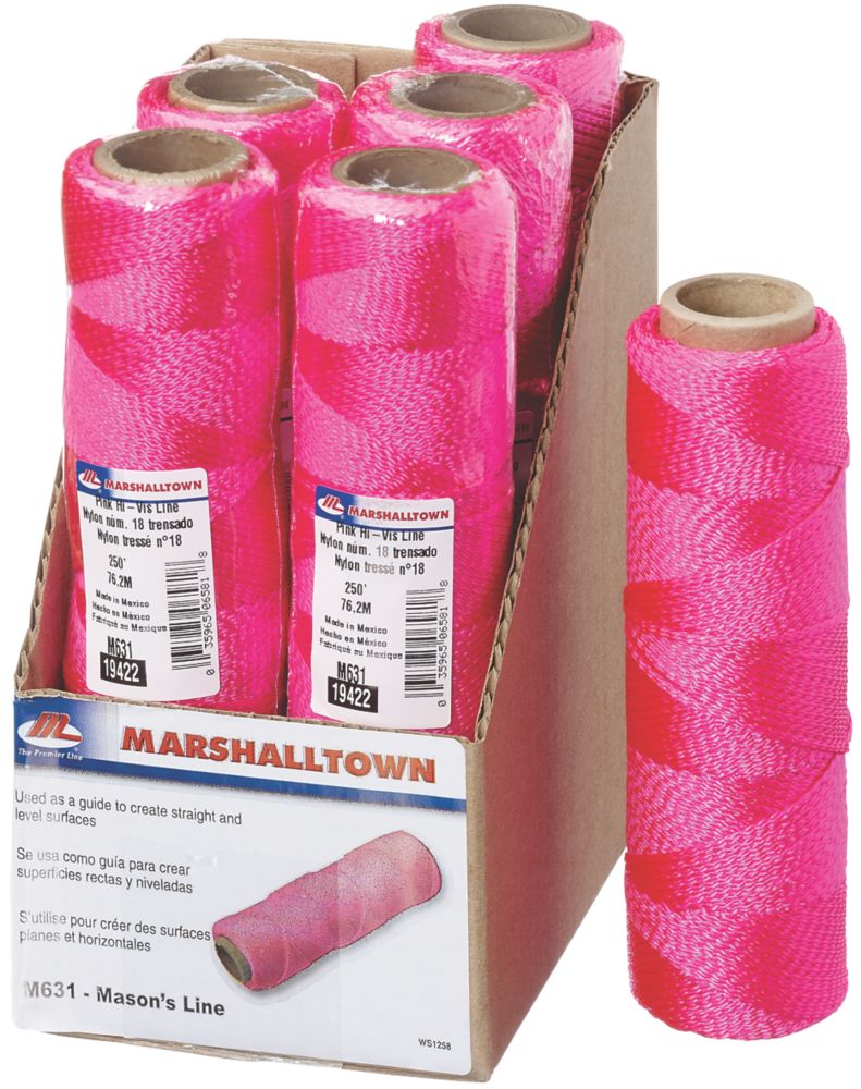 Marshalltown Braided Nylon Hi-Vis Masons Line Pink 76m — Screwfix EU