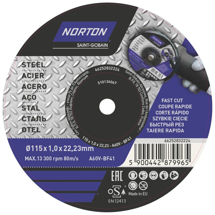 Norton, discos de corte para metal de 4 1/2" (115 mm) x 1 x 22,23 mm, pack de 5