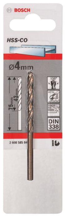 Bosch Twist Cobalt 2608585846 Straight Shank HSS Drill Bit 4 x 75mm