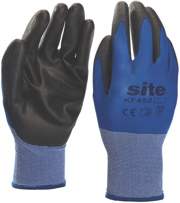 Site 450, guantes de PU premium, azul/negro, talla L