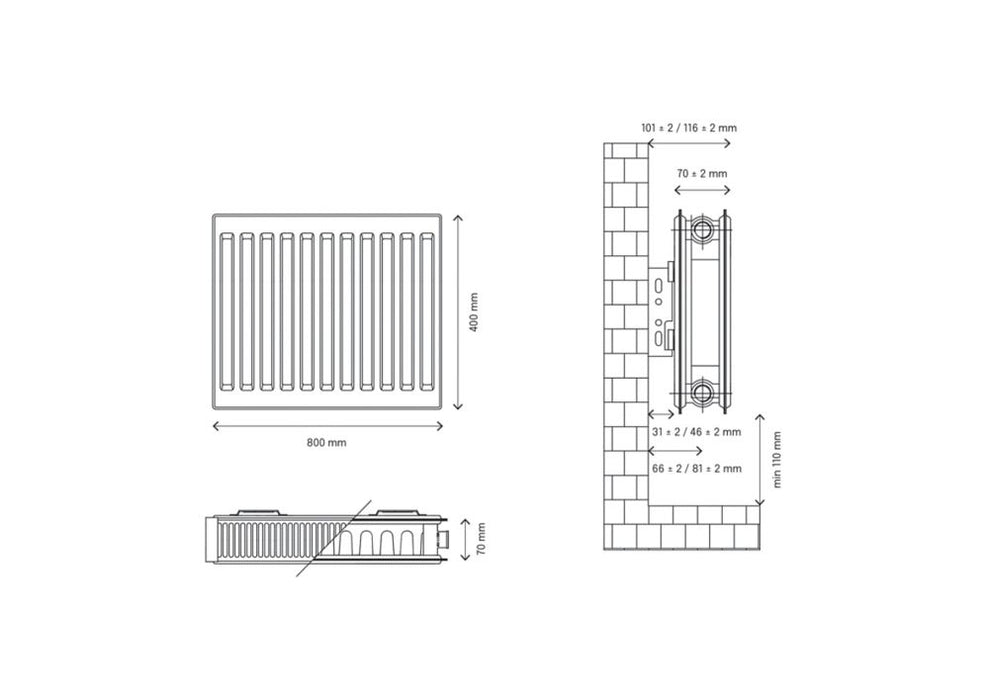 Grzejnik konwektorowy typu 21 dwupłytowy z pojedynczym ożebrowaniem Flomasta 400 x 800 mm biały 2612 BTU