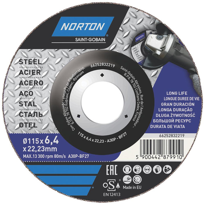 Norton, discos de afilado de 4 1/2" (115 mm) x 6,4 x 22,23 mm, pack de 5