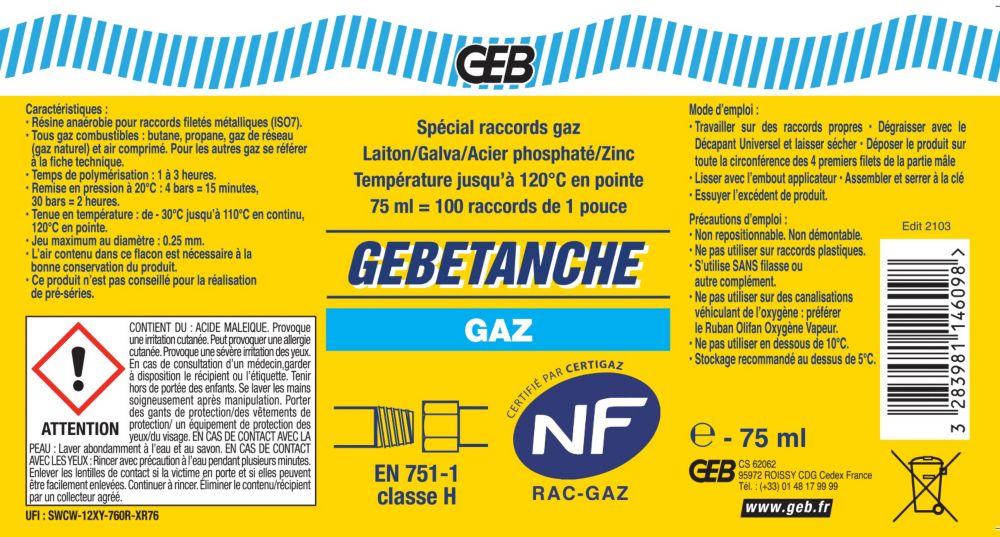 GEB, resina para conductos de gas Gebetanche, 75 ml