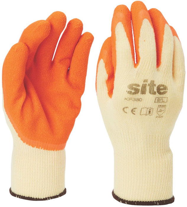 Site 380, guantes para construcción en látex, naranja/amarillo, talla M