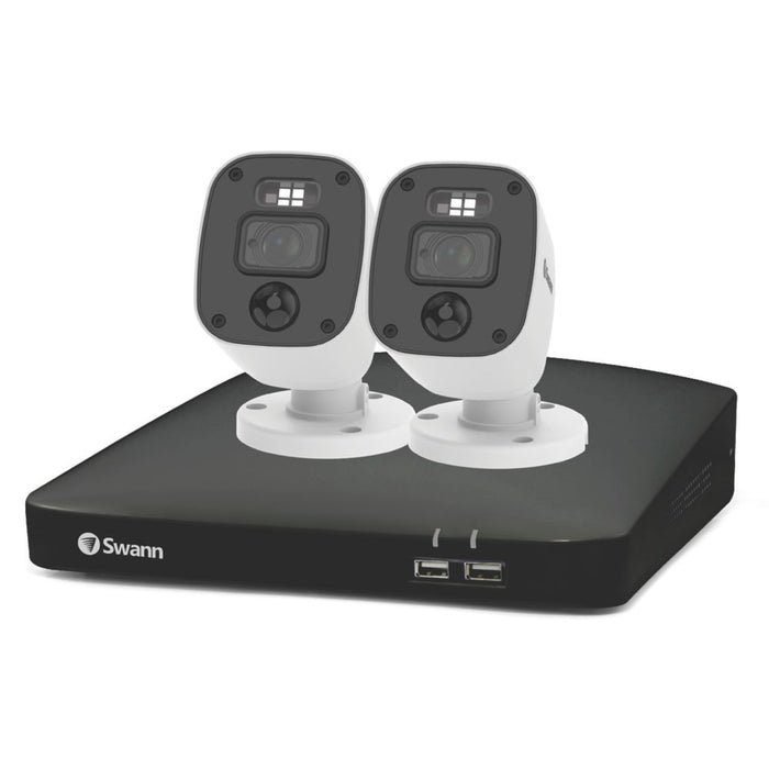 Rejestrator DVR 1080p Swann Enforcer SWDVK-446802MQB-EU 4 kanałowy z dyskiem twardym 1 TB i 2 kamery do użytku w pomieszczeniach i na zewnątrz zestaw do monitoringu wizyjnego