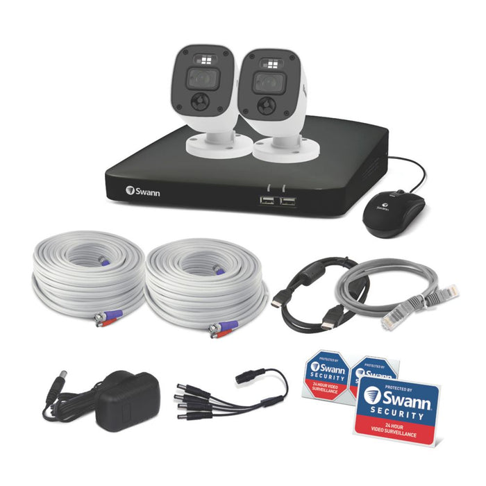 Swann - Kit DVR de CCTV con resolución 1080p de 4 canales y disco duro de 1 TB Enforcer SWDVK-446802MQB-EU, y 2 cámaras de interior y exterior