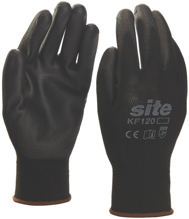 Site 120, guantes con palma con baño de PU, negro, talla XL