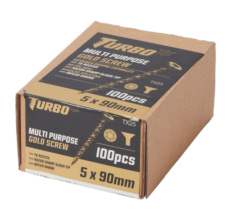 Tornillos autoperforantes multiuso de doble avellanado TX Turbo TX, 5 mm x 90 mm, pack de 100