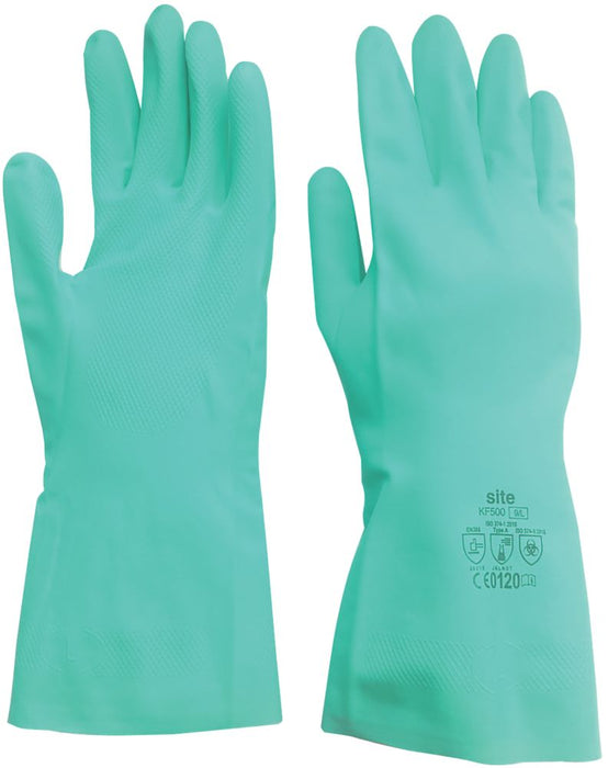 Site KF500, guantes de mano y antebrazo resistentes a productos químicos, verde, talla L