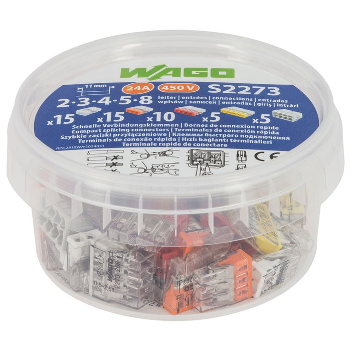 Wago - Pack de 50 conectores sin tornillos, polo intermedio, 24 A