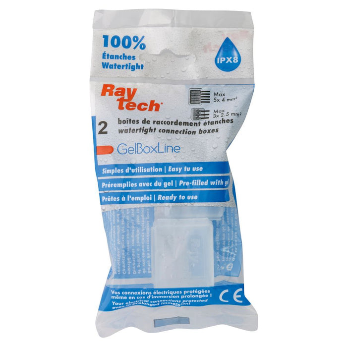 Raytech - Pack de 2 cajas de derivación con gel, 6 entradas, resistencia al agua IPX8, transparente
