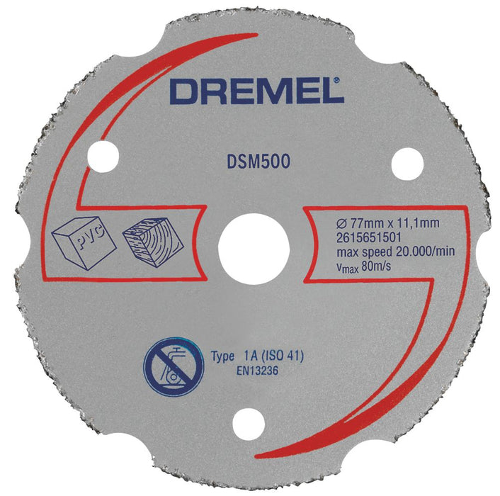 Dremel, rueda de corte de sierra compacta para madera/plástico DSM500 de 3" (77 mm) x 2 x 11,1 mm