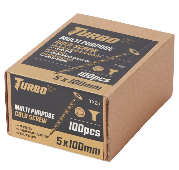 Tornillos autoperforantes multiuso de doble avellanado TX Turbo TX, 5 mm x 100 mm, pack de 100