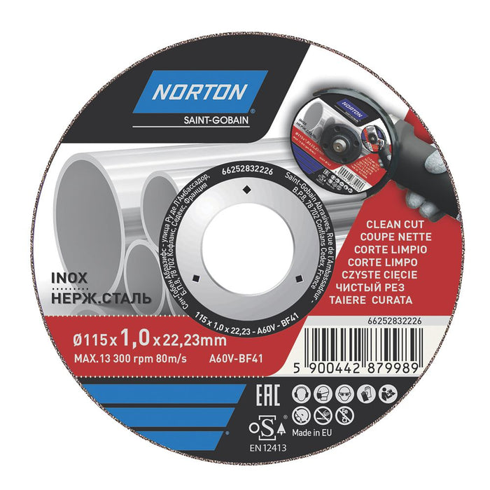 Norton, disco de corte metálico para acero inoxidable de 4 1/2" (115 mm) x 1 x 22,23 mm