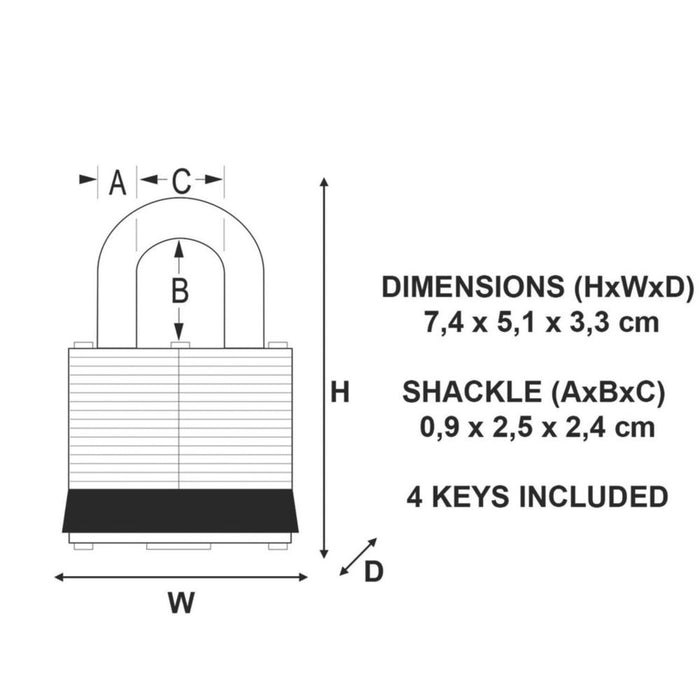 Master Lock 5EURD - Candado de acero laminado resistente al agua de 51 mm