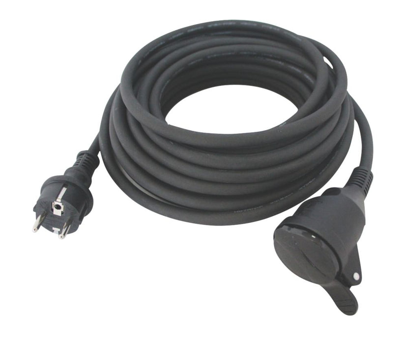 16A 1-Gang Unswitched  Black Extension Lead with Valve Black 20m