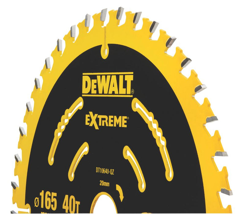 DeWalt, hoja de acabado para sierra circular para madera Extreme de 165 x 20 mm 40T
