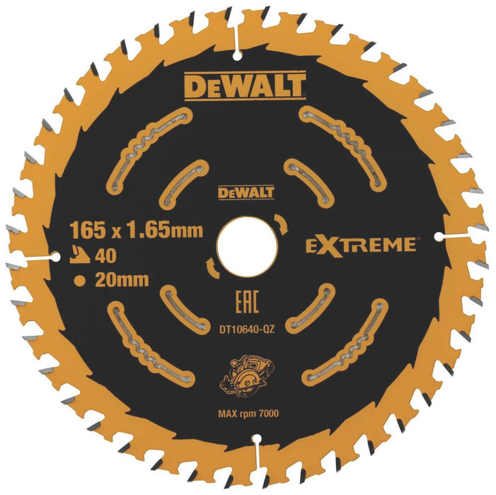 DeWalt, hoja de acabado para sierra circular para madera Extreme de 165 x 20 mm 40T