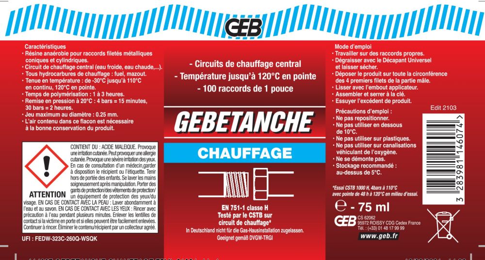 GEB Gebetanche Anaerobic Resin For Heating 75ml