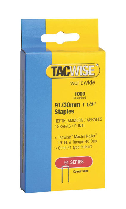 Tacwise 91 Series Divergent Point Staples Galvanised 30 x 5.95mm 1000 Pack