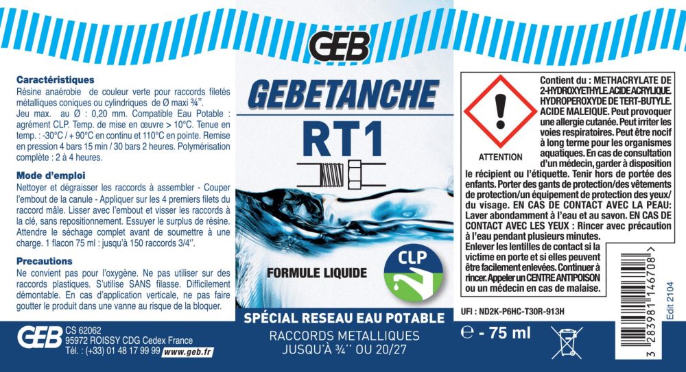 GEB Gebetanche  Anaerobic Resin For Plumbing 75ml