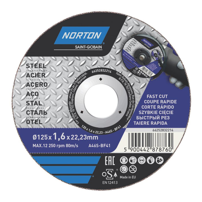 Norton, disco de corte metálico para metal de 5" (125 mm) x 1,6 x 22,23 mm