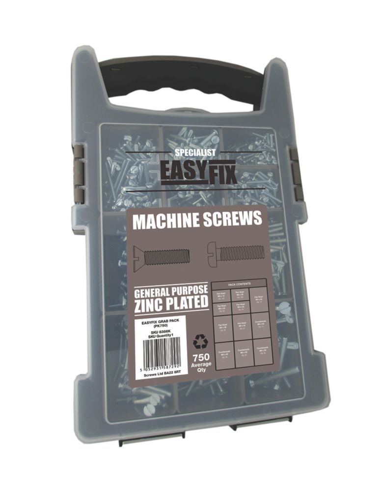 Easyfix Bright Zinc-Plated Mixed Machine Screws 750 Piece Set — Screwfix EU