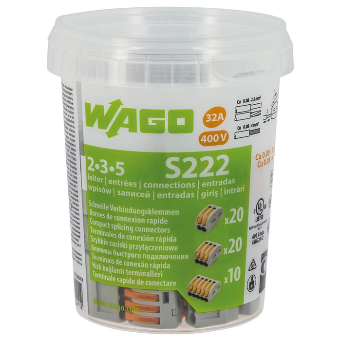 Wago - Pack de 50 conectores de palanca, 2/3 o 5 polos, 32 A