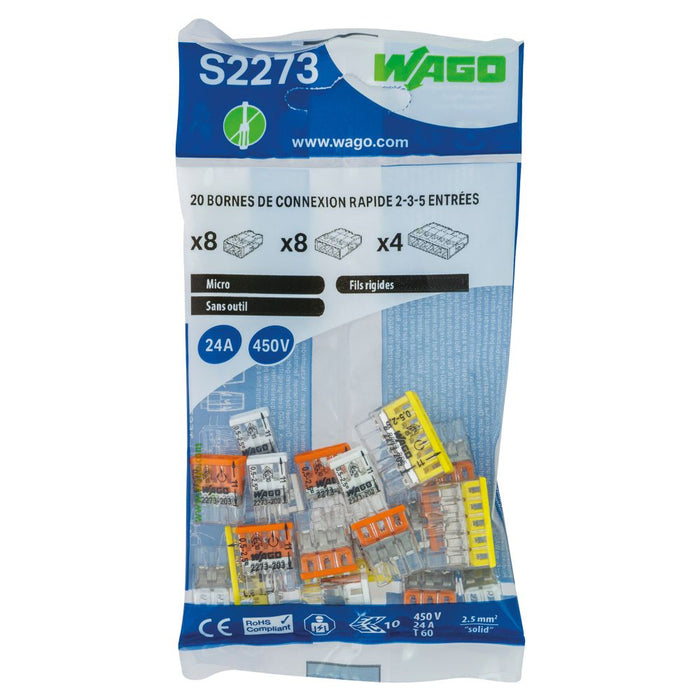 Wago S2273 24A 23 or 5-Way Push-Wire Push-Wire Connector 20 Pack