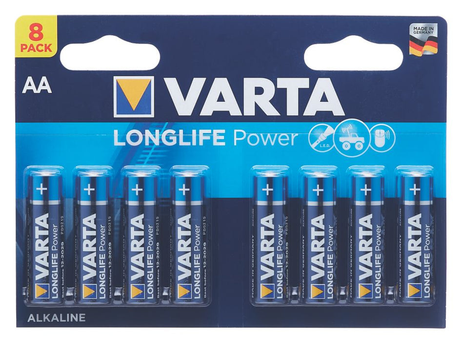 Lot de 8 piles AA puissantes et longue durée Varta