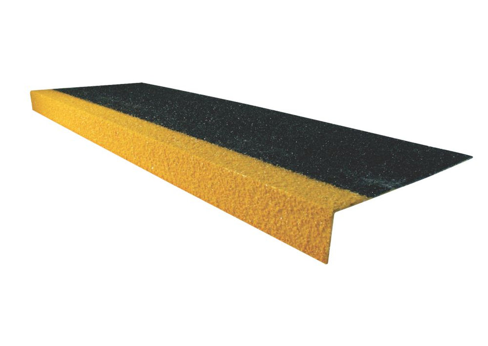 COBA Europe, cubierta antideslizante para peldaño, GRP, negro y amarillo de alta visibilidad, 1000 × 345 × 55 mm