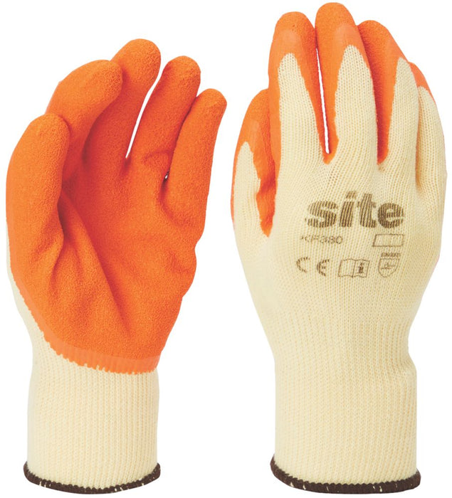 Site 380, guantes para construcción en látex, naranja/amarillo, talla XL