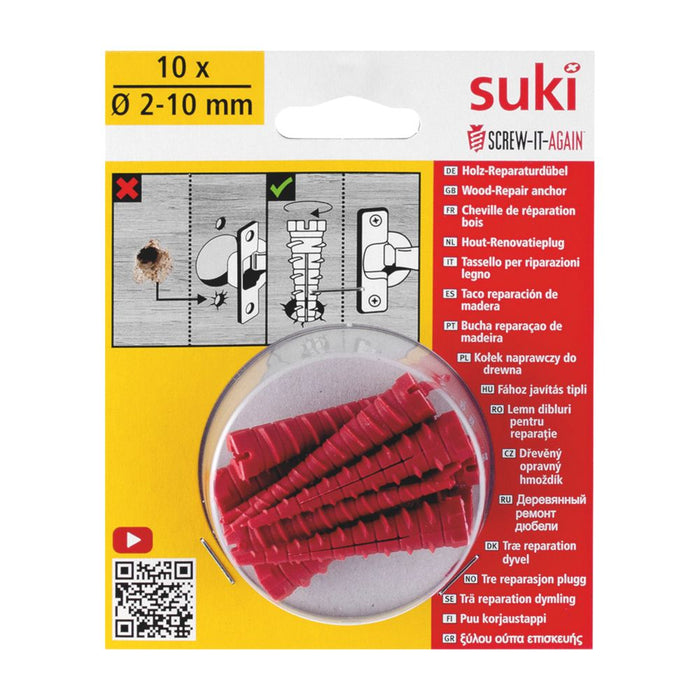 Lot de 10 chevilles de réparation bois Suki Screw-It-Again 2-10mm x 53mm
