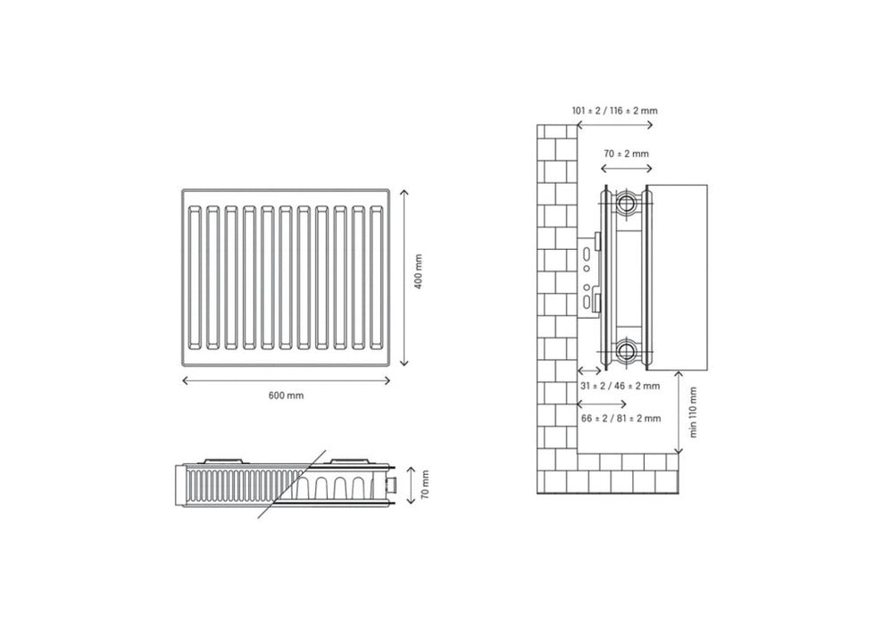 Flomasta  Type 21 Double-Panel Plus Single Convector Radiator 400 x 600mm White 1959BTU