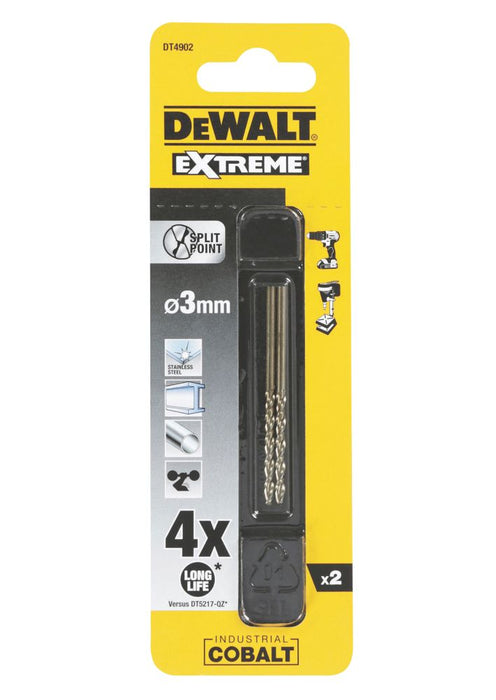 DeWalt  DT6612-QZ Straight Shank Cobalt HSS Drill Bits 3 x 61mm 2 Pack