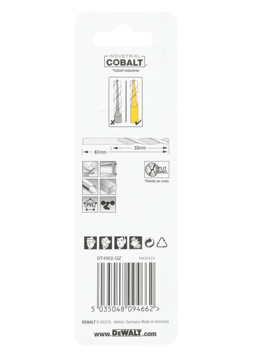 DeWalt  DT6612-QZ Straight Shank Cobalt HSS Drill Bits 3 x 61mm 2 Pack