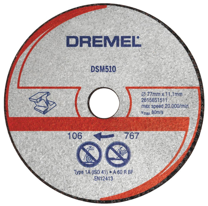 Dremel, ruedas de corte de sierra compacta para metal/plástico DSM510 de 3" (77 mm) x 2 x 11,1 mm, pack de 3