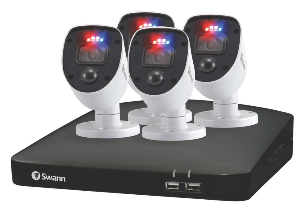 Rejestrator 1080p Swann SWDVK-846804-EU 8-kanałowy z dyskiem 1 TB i 4 kamery do użytku w pomieszczeniach i na zewnątrz zestaw do monitoringu wizyjnego