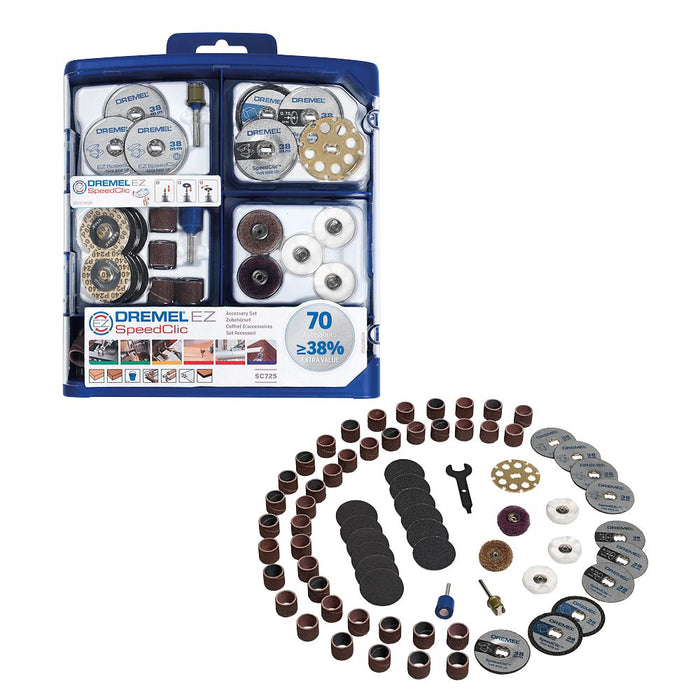 Dremel, kit de accesorios para multiherramientas DSM705 EZ SpeedClic, 70 piezas
