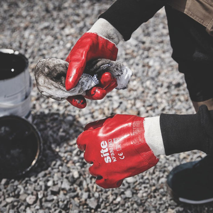 Site 330, guantes con recubrimiento integral de PVC, rojo, talla L