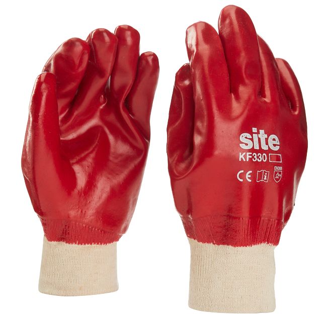 Site 330, guantes con recubrimiento integral de PVC, rojo, talla L