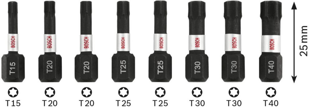 Bosch, puntas de destornillador de control percutor variadas con vástago hexagonal de 1/4", juego de 8 piezas