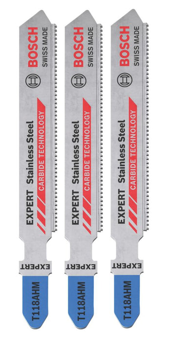 Bosch Expert T118AHM Sheet Stainless Steel Jigsaw Blades 83mm 3 Pack