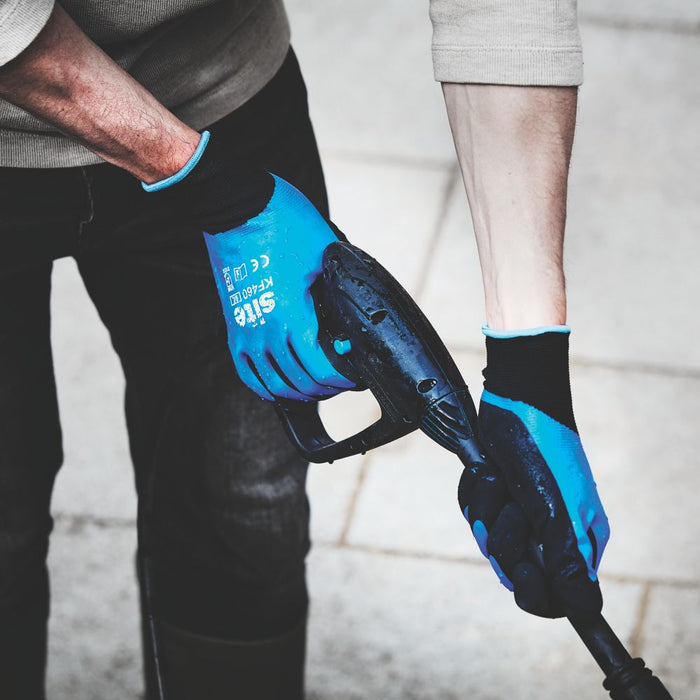 Site 460, guantes de agarre con recubrimiento integral de látex, azul/negro, talla L