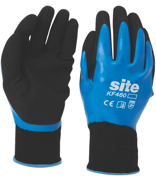 Site 460, guantes de agarre con recubrimiento integral de látex, azul/negro, talla L