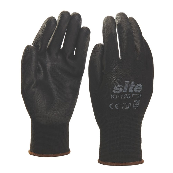Site 121, guantes con palma con baño de PU, negro, talla L, pack de 10